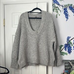 Free People Soft Gray V-Neck Sweater